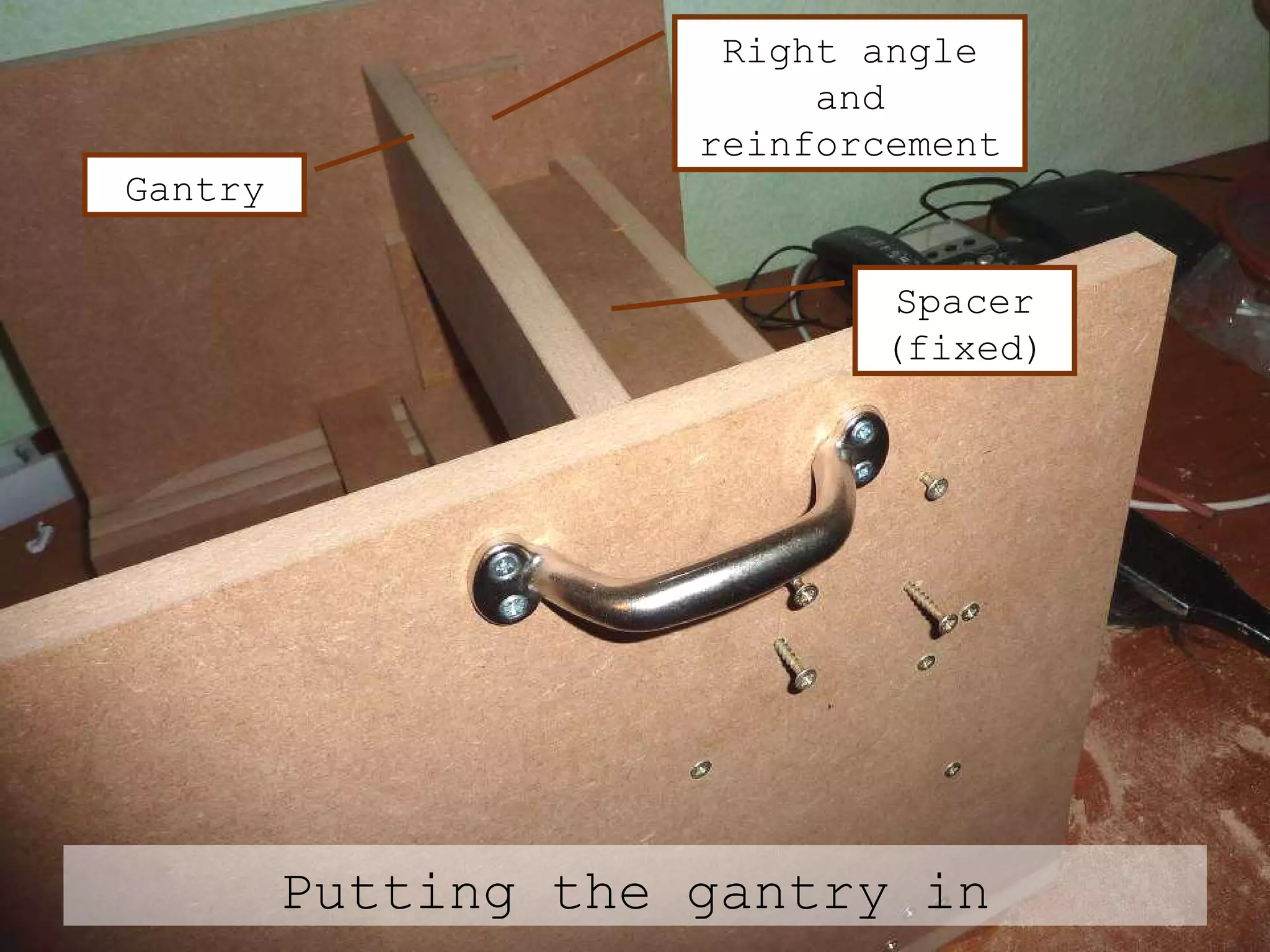 Putting the gantry in Gantry Spacer (fixed) Right angle and reinforcement 