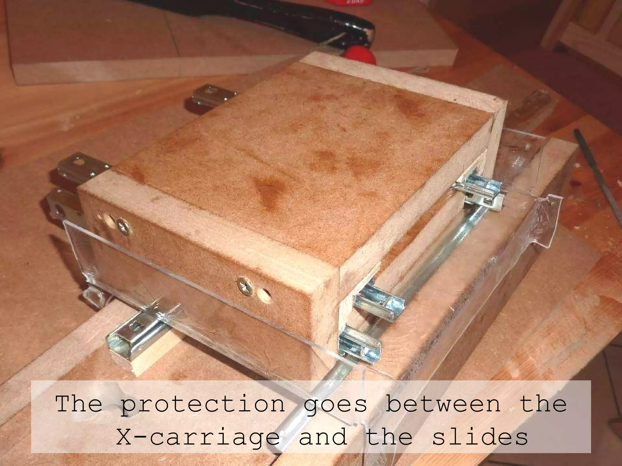 The protection goes between the X-carriage and the slides 