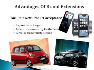 Facilitate New Product Acceptance
 Improve brand image
 Reduce risk perceived by Customers
 Permit consume variety-seeking
 