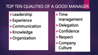 The functions, roles and skills of a Manager | PPTX