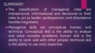 The functions, roles and skills of a Manager | PPTX
