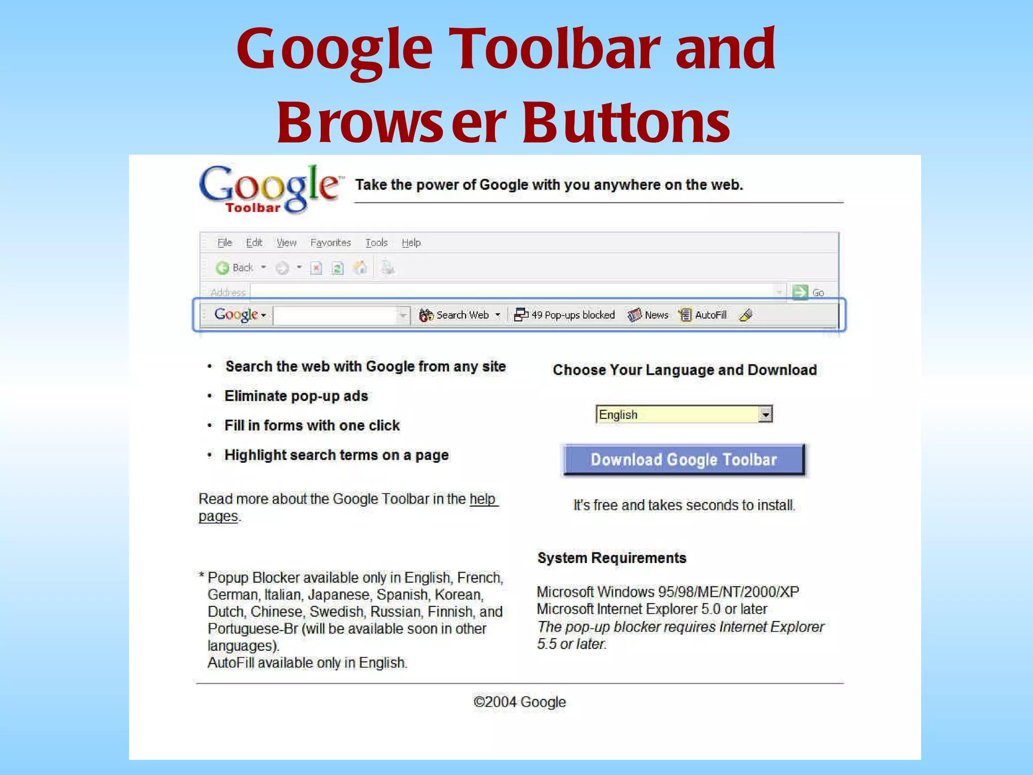 Google Toolbar and Browser Buttons 