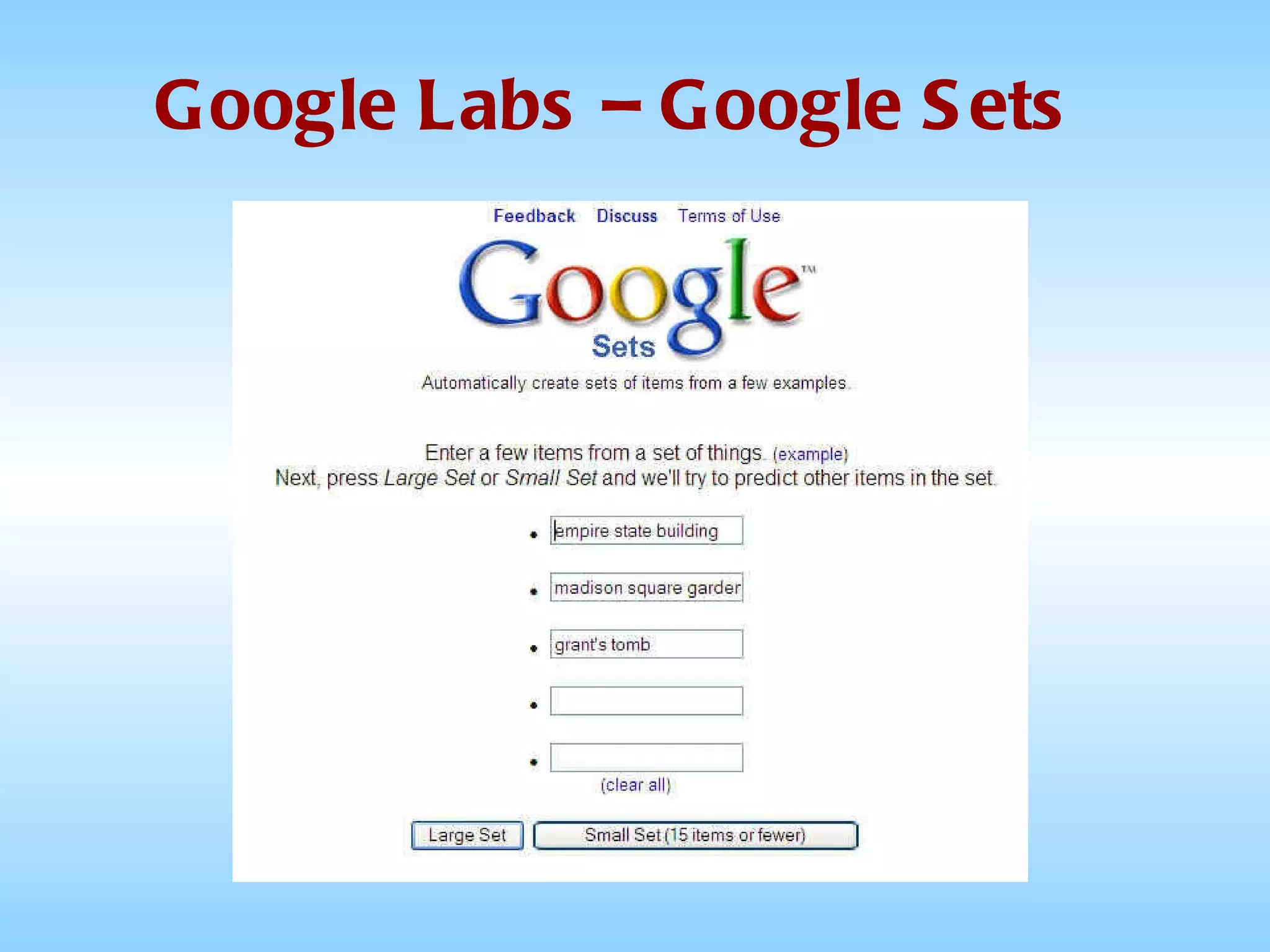 Google Labs – Google Sets 