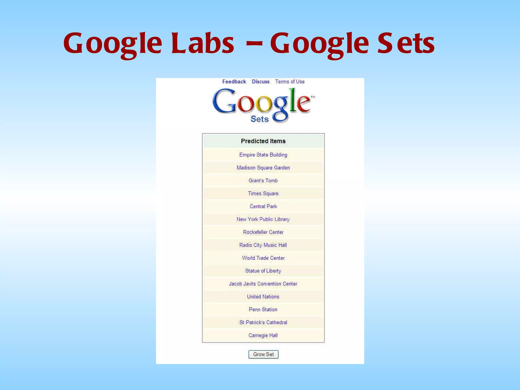 Google Labs – Google Sets 
