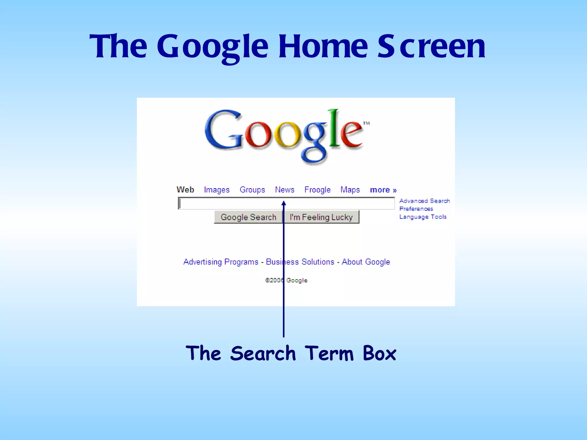 The Google Home Screen The Search Term Box 