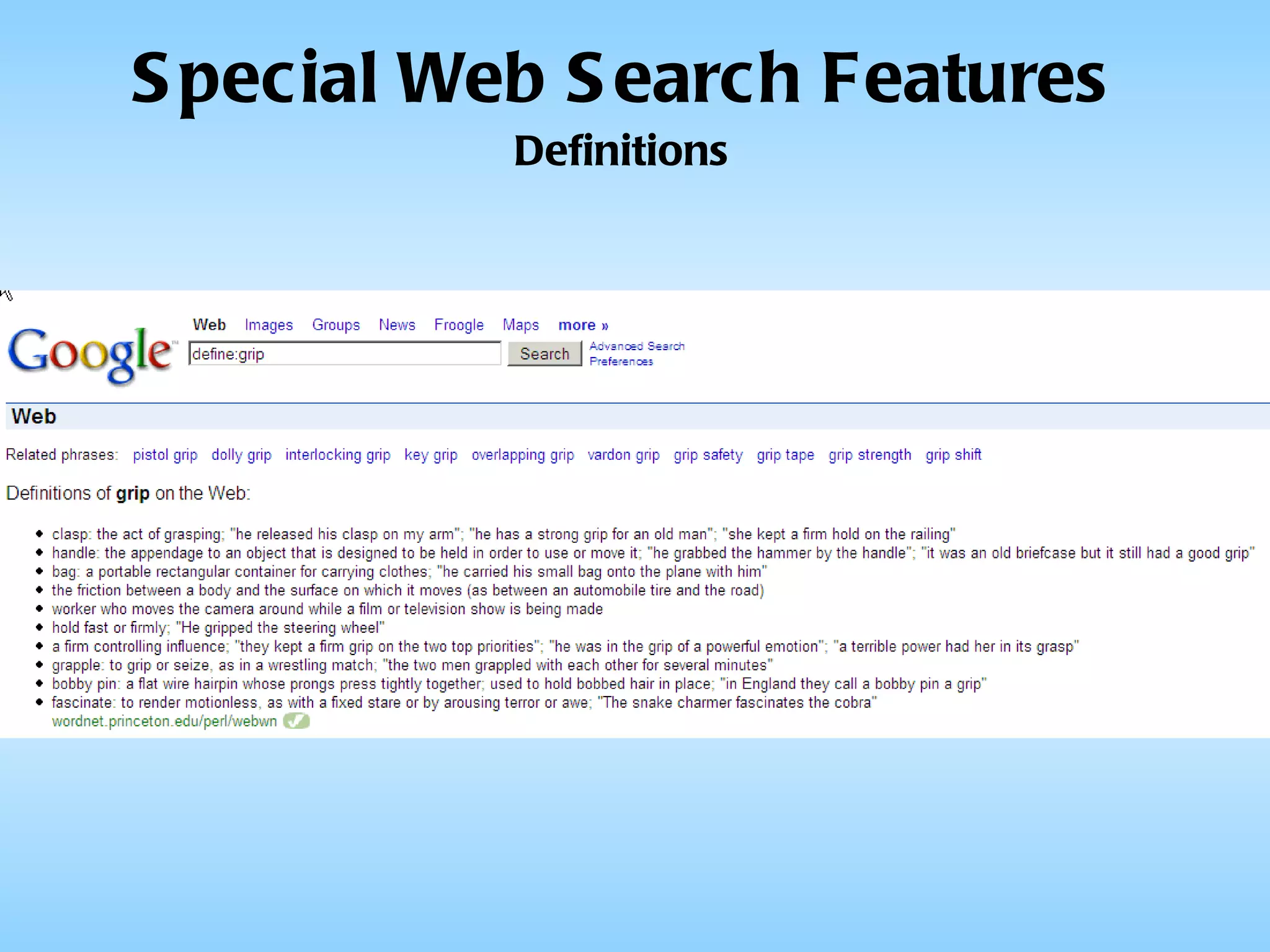Special Web Search Features Definitions 