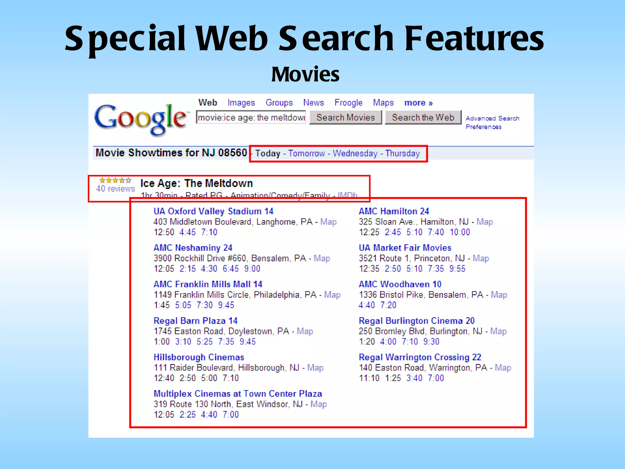 Special Web Search Features Movies 