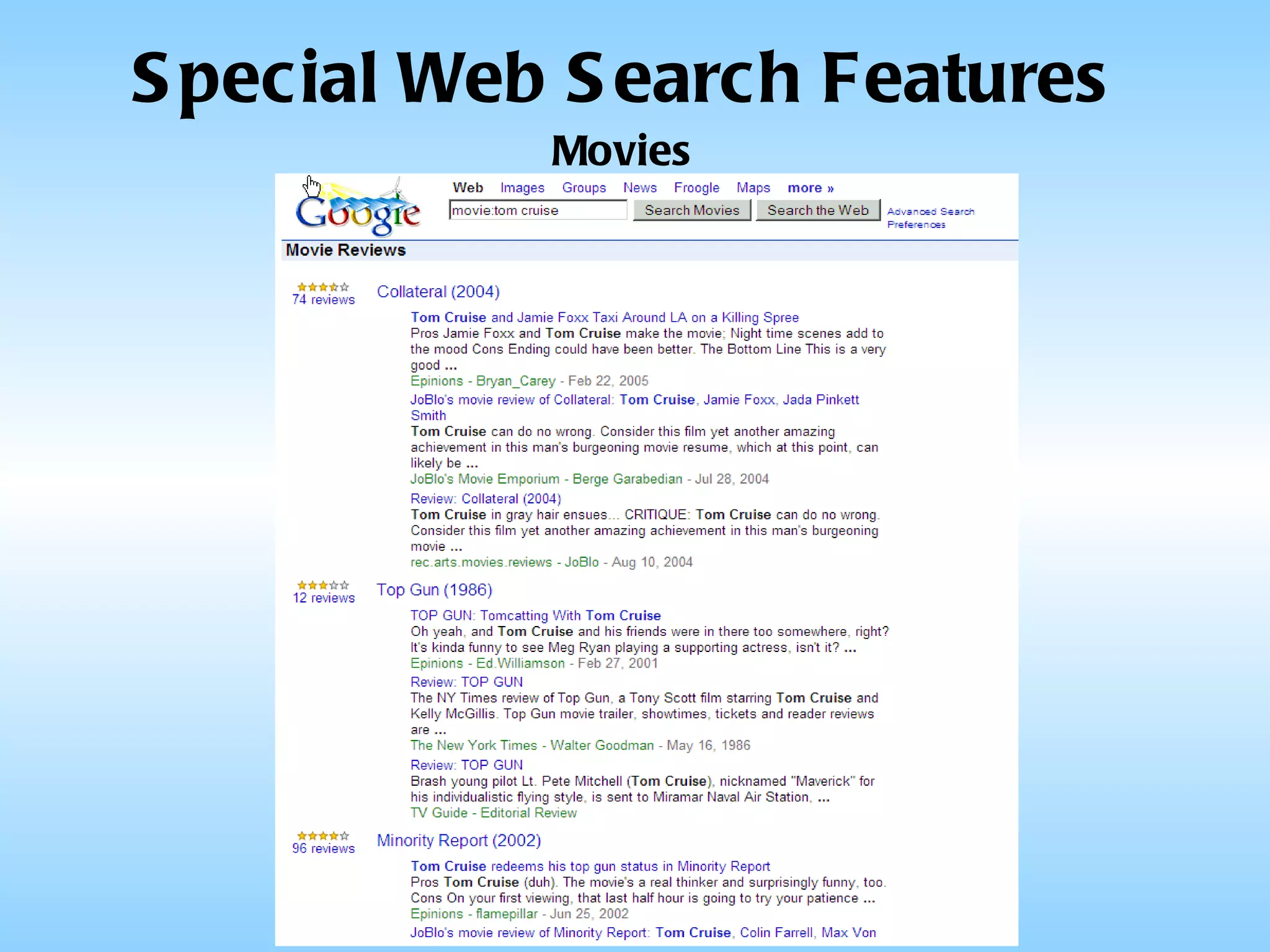 Special Web Search Features Movies 