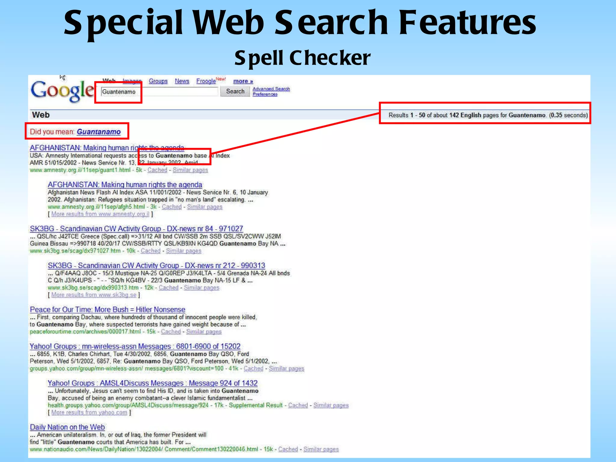 Special Web Search Features Spell Checker 