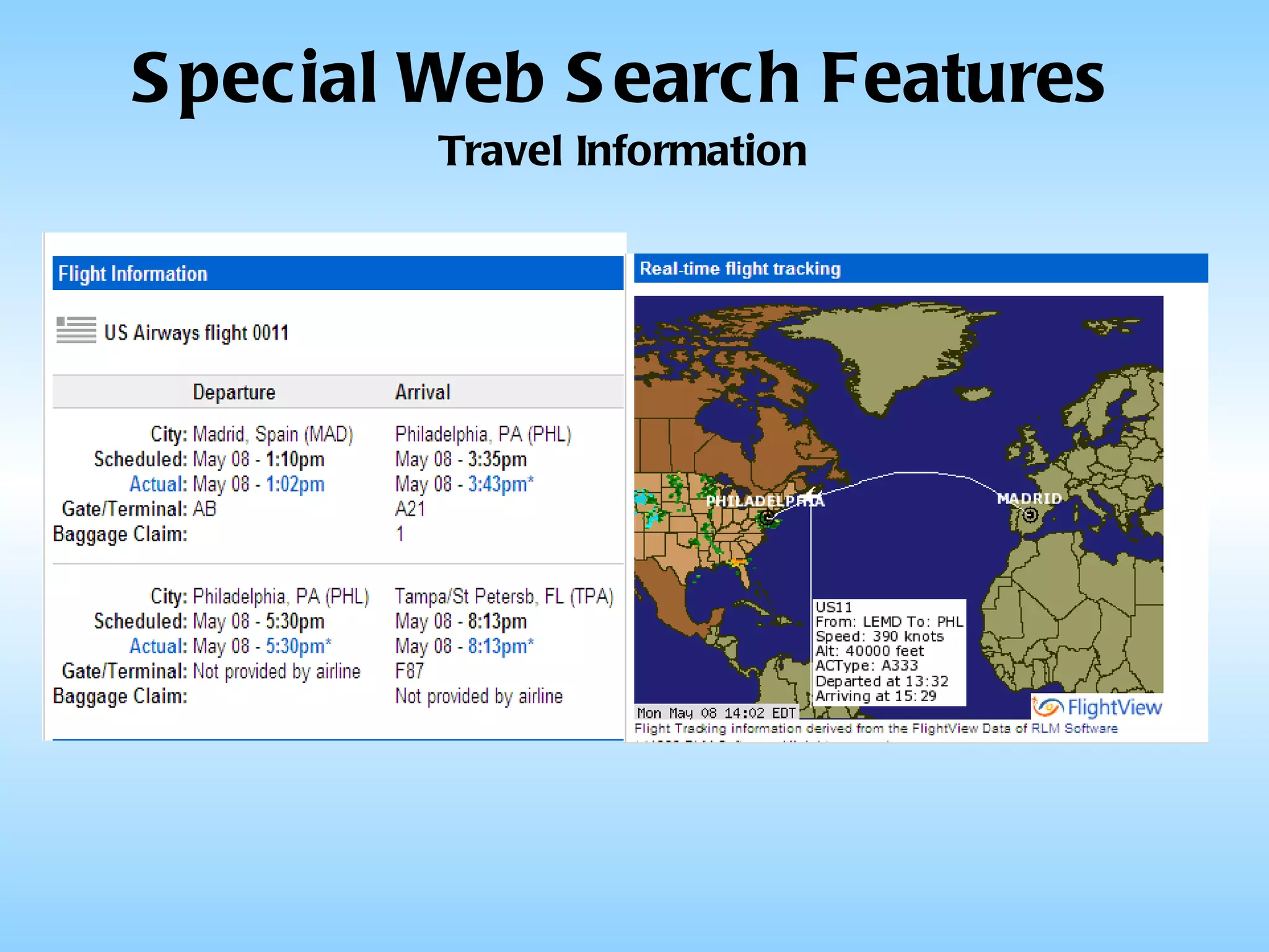 Special Web Search Features Travel Information 
