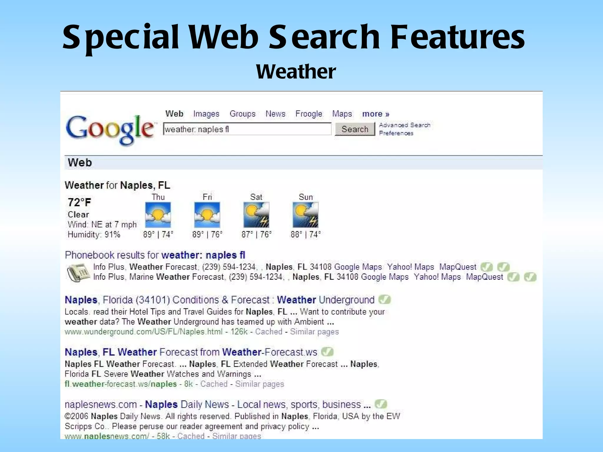 Special Web Search Features Weather 