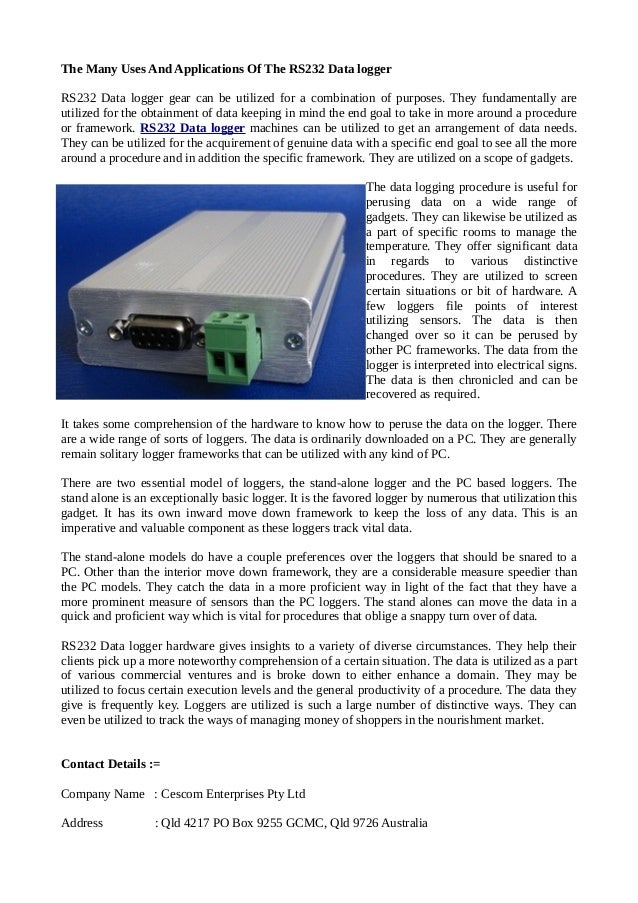 The Many Uses And Applications Of The RS232 Data logger