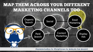 #marketertoolbox for #brightonseo by @aleyda from @orainti
MAP THEM ACROSS YOUR DIFFERENT
MARKETING CHANNELS TOO
#marketertoolbox for #brightonseo by @aleyda from @orainti
Organic
Search
Paid
Search
Content
Marketing
Email
Marketing
Social
Display
Ads
 