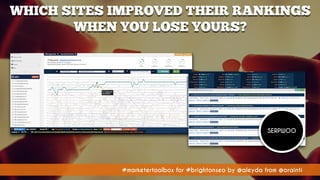 #marketertoolbox for #brightonseo by @aleyda from @orainti#marketertoolbox for #brightonseo by @aleyda from @orainti
WHICH SITES IMPROVED THEIR RANKINGS
WHEN YOU LOSE YOURS?
SERPWOO
 