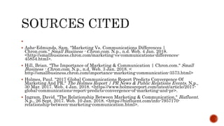  Kokemuller, Neil. "The Relationship Between Marketing & Communication | Chron.com." Small
Business - Chron.com. N.p., n....