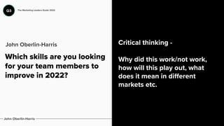 Which skills are you looking
for your team members to
improve in 2022?
Critical thinking -


Why did this work/not work,
h...