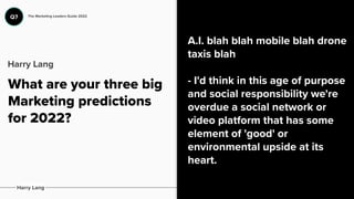 What are your three big
Marketing predictions
for 2022?
A.I. blah blah mobile blah drone
taxis blah


- I'd think in this ...