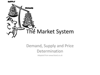 The Market System
Demand, Supply and Price
Determination
Adapted from www.bized.co.uk
 