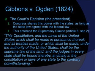 Gibbons v. Ogden (1824)
The Court’s Decision (the precedent)



2.


Congress shares this power with the states, as long...