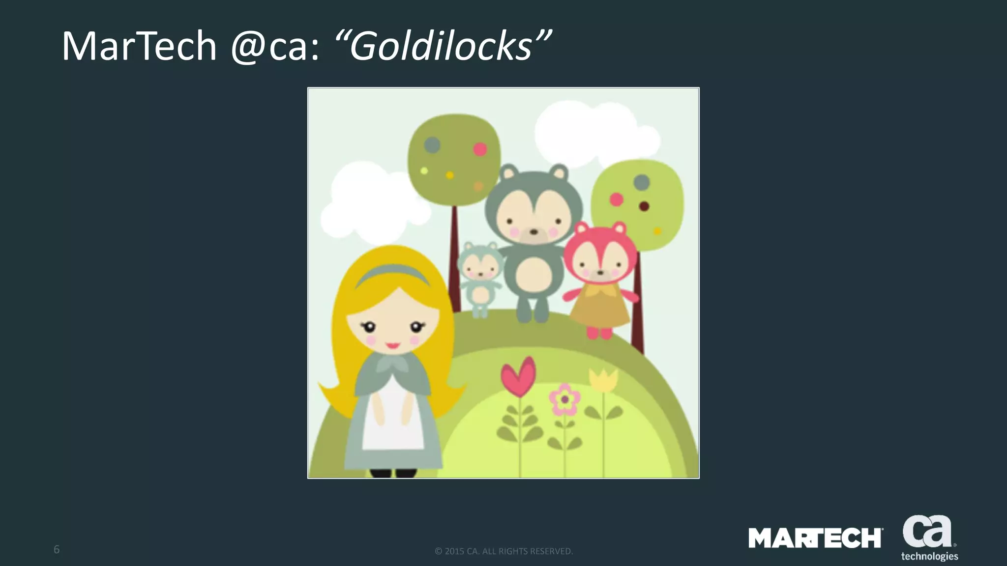 6 © 2015 CA. ALL RIGHTS RESERVED.
MarTech @ca: “Goldilocks”
 
