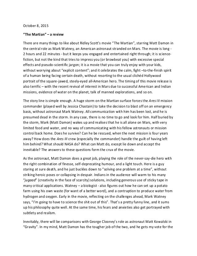 The martian short answer questions picture