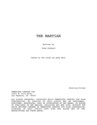Marsian Script Film Senaryo Örnekleri : Marslı (The Martian Screenplay) | PDF