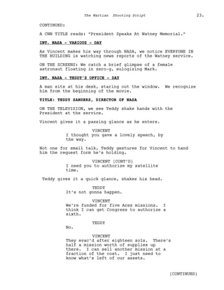 Marsian Script Film Senaryo Örnekleri : Marslı (The Martian Screenplay) | PDF