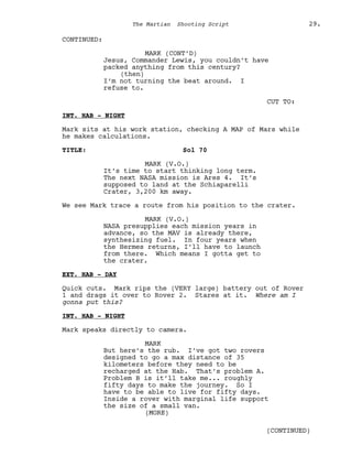 Marsian Script Film Senaryo Örnekleri : Marslı (The Martian Screenplay) | PDF