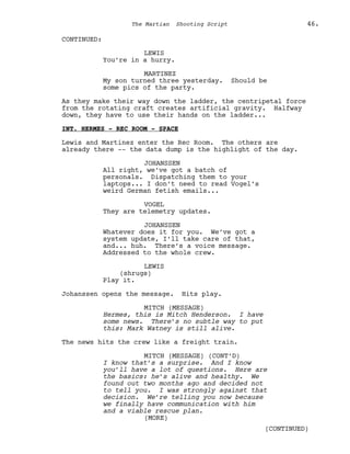 Marsian Script Film Senaryo Örnekleri : Marslı (The Martian Screenplay) | PDF