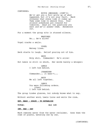 Marsian Script Film Senaryo Örnekleri : Marslı (The Martian Screenplay) | PDF
