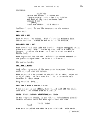 Marsian Script Film Senaryo Örnekleri : Marslı (The Martian Screenplay) | PDF
