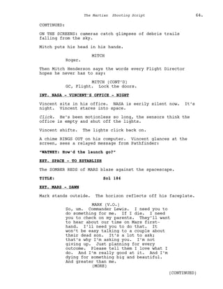 Marsian Script Film Senaryo Örnekleri : Marslı (The Martian Screenplay) | PDF