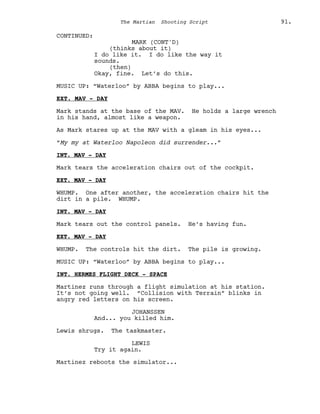 Marsian Script Film Senaryo Örnekleri : Marslı (The Martian Screenplay) | PDF