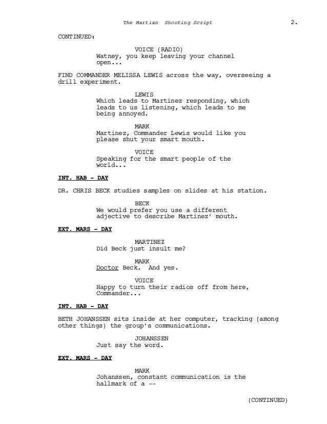 Marsian Script The Martian Movie Script – The Martian (2015) – WWQL