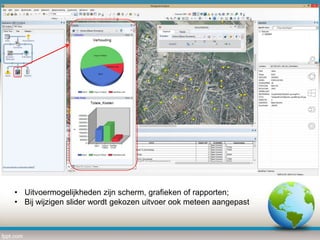 • Uitvoermogelijkheden zijn scherm, grafieken of rapporten;
• Bij wijzigen slider wordt gekozen uitvoer ook meteen aangepast

 