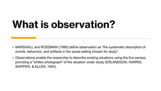 Thematic analysis: Observational Data