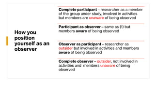 Thematic analysis: Observational Data