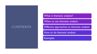 Thematic Data Example Thematic Analysis for Qualitative Data: A Beginner's Guide | PDF