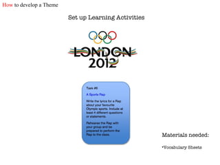 Set up Learning Activities Materials needed: Vocabulary Sheets How  to develop a Theme 
