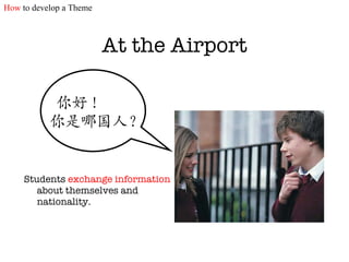 At the Airport Students  exchange information  about themselves and nationality. 你好！ 你是哪国人？ How  to develop a Theme 