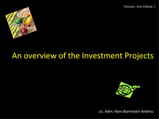An overview of the Investment Projects Lic. Adm. Hans Burmester Andreu Thematic  Unit 1/Week  1  