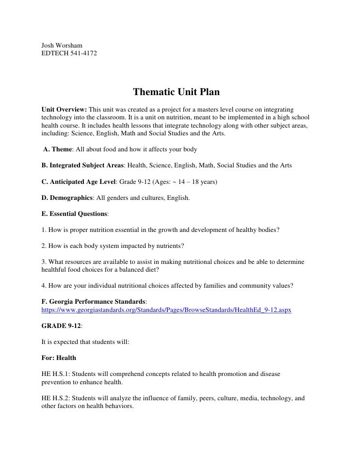 Thematic Unit Plan Final Thematic Unit Plan Final