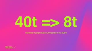 40t => 8tMaterial footprint/annum/person by 2050
 