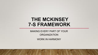 THE MCKINSEY
7-S FRAMEWORK
MAKING EVERY PART OF YOUR
ORGANIZATION
WORK IN HARMONY
 