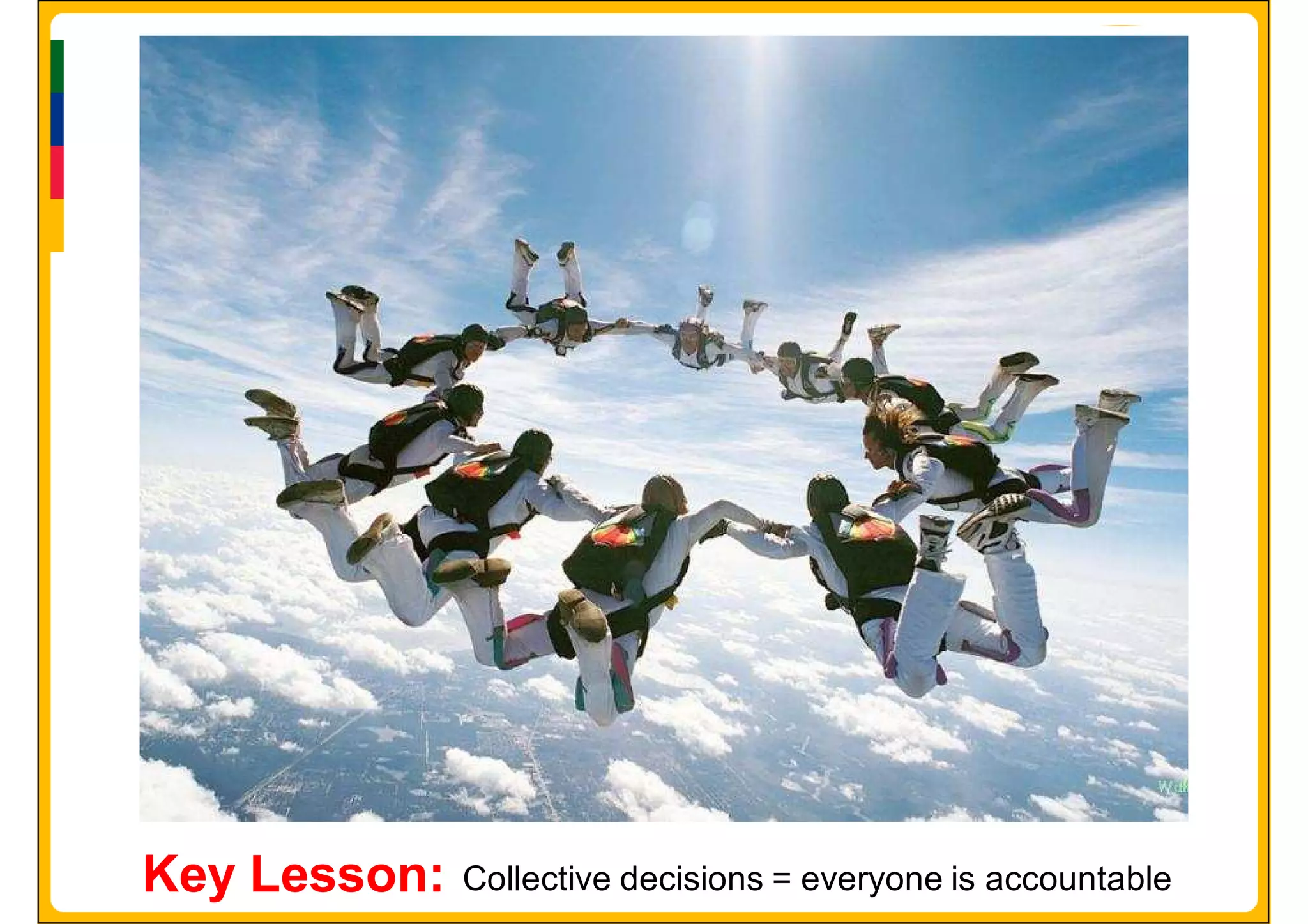 Key Lesson:   Collective decisions = everyone is accountable
 