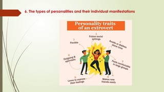 6. The types of personalities and their individual manifestations
 