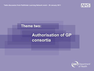 Theme two: Authorisation of GP consortia Table discussion from Pathfinder Learning Network event – 26 January 2011 