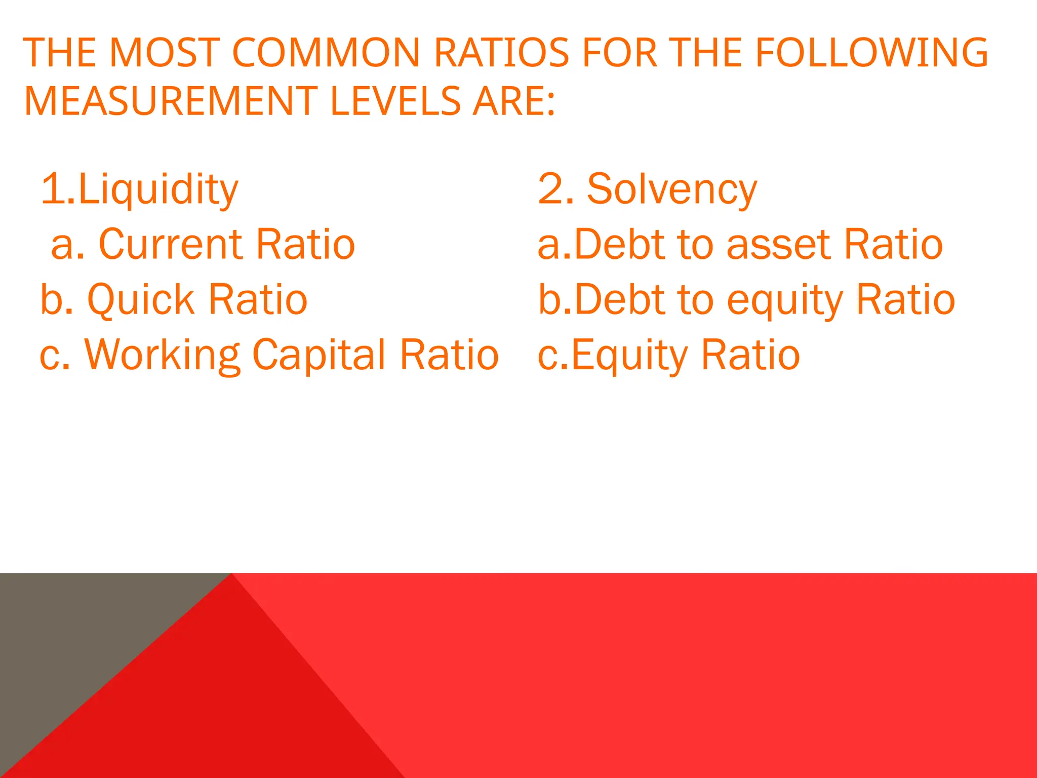 The Measurement Levels of Liquidity, Solvency, Stability, and ...