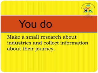Make a small research about
industries and collect information
about their journey.
You do
 