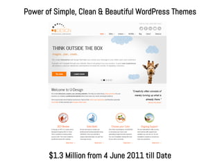 Power of Simple, Clean & Beautiful WordPress Themes




       $1.3 Million from 4 June 2011 till Date
 